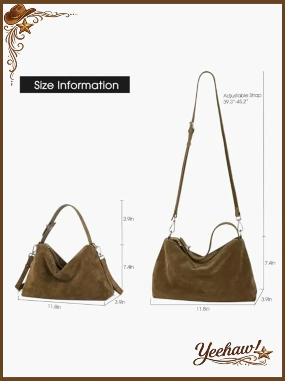 Premium Suede Leather Crossbody Bag Tote Shoulder Bag Hobo Purse - Picture 2 of 7